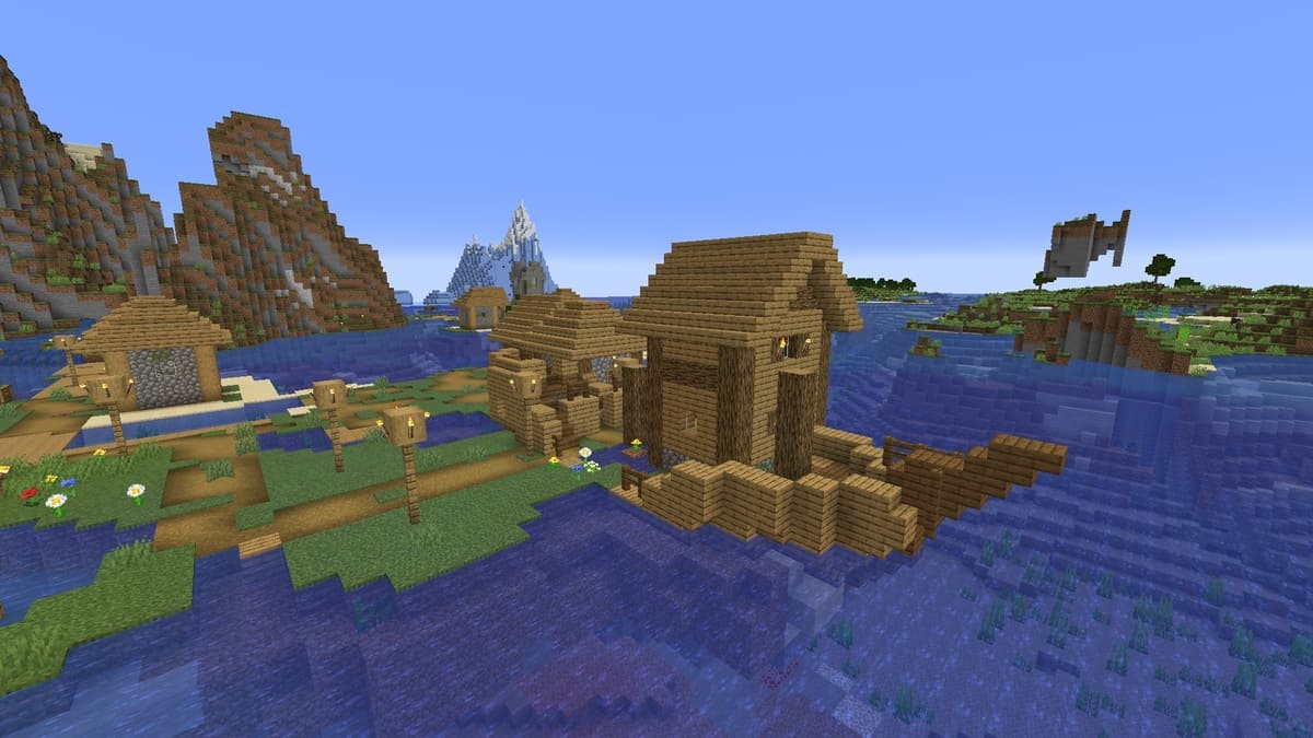 Shipwreck and village in Minecraft