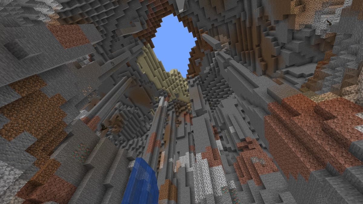 Deep underground ravine in Minecraft