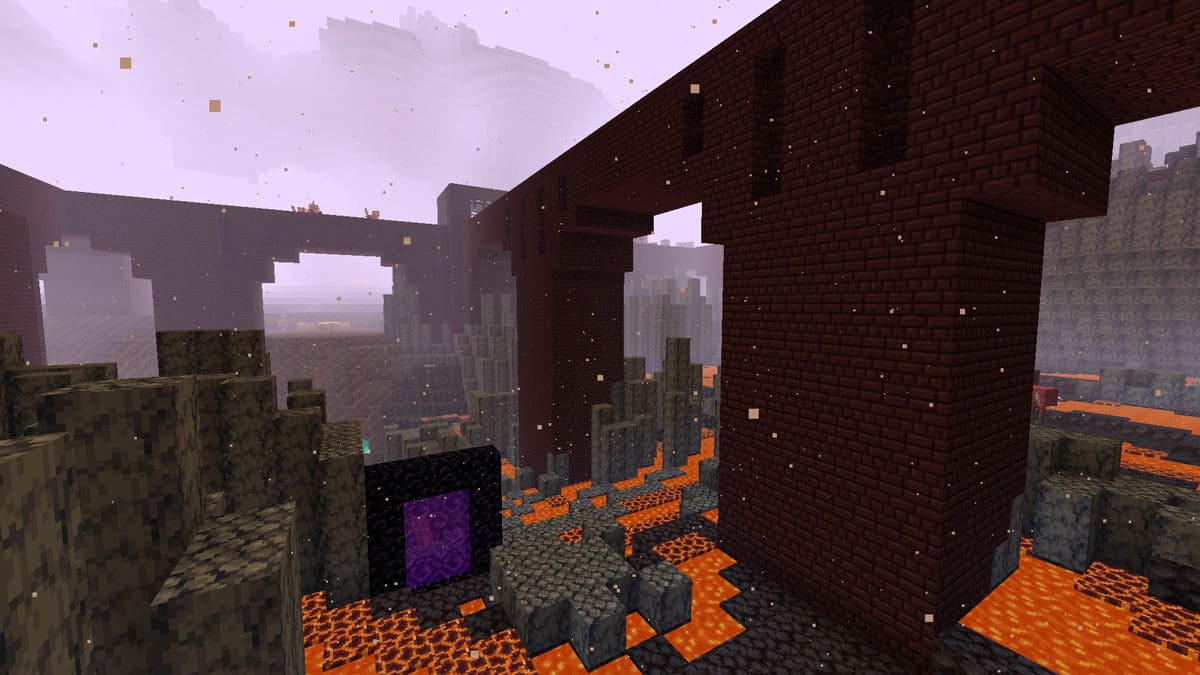 Portail en ruine et forteresse du Nether dans Minecraft