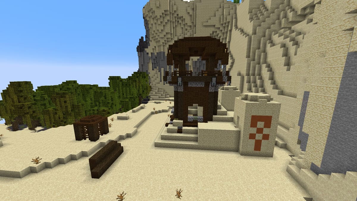 Pillager outpost on desert temple in Minecraft