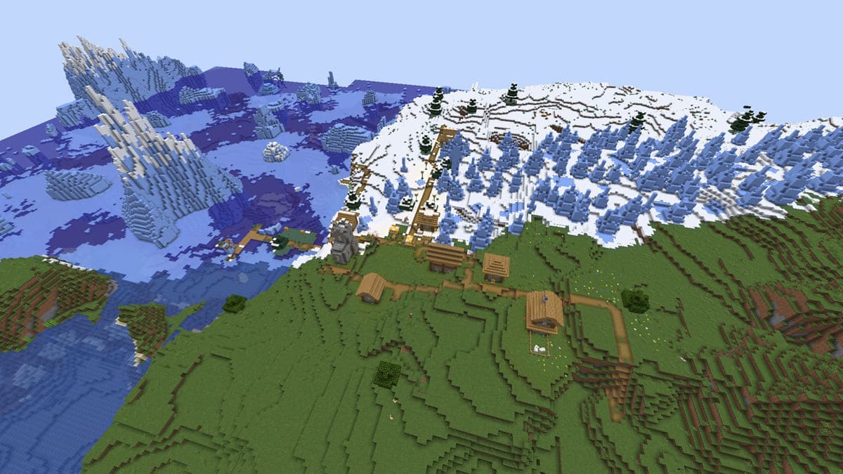 Minecraft の氷の突起と村