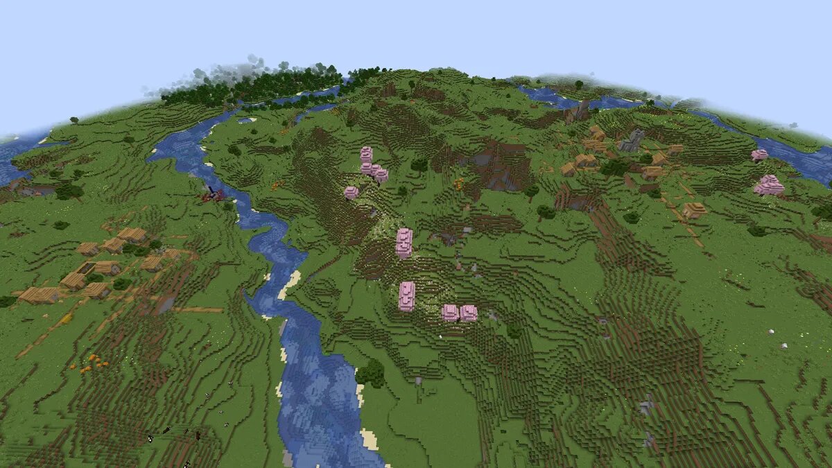 River valley and village in Minecraft