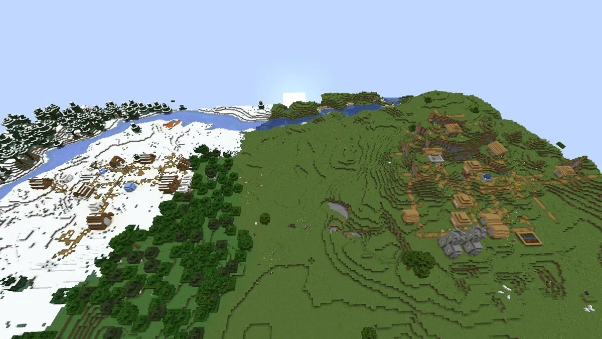 Snow plains and village in Minecraft