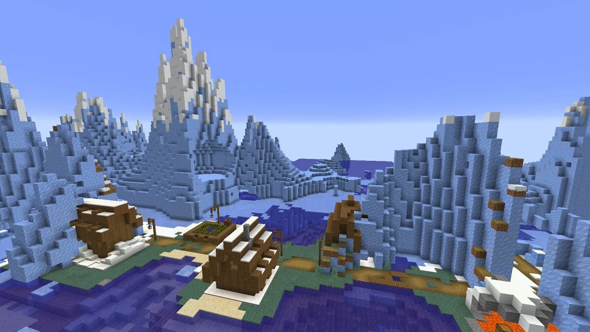 Icebergs and village in Minecraft