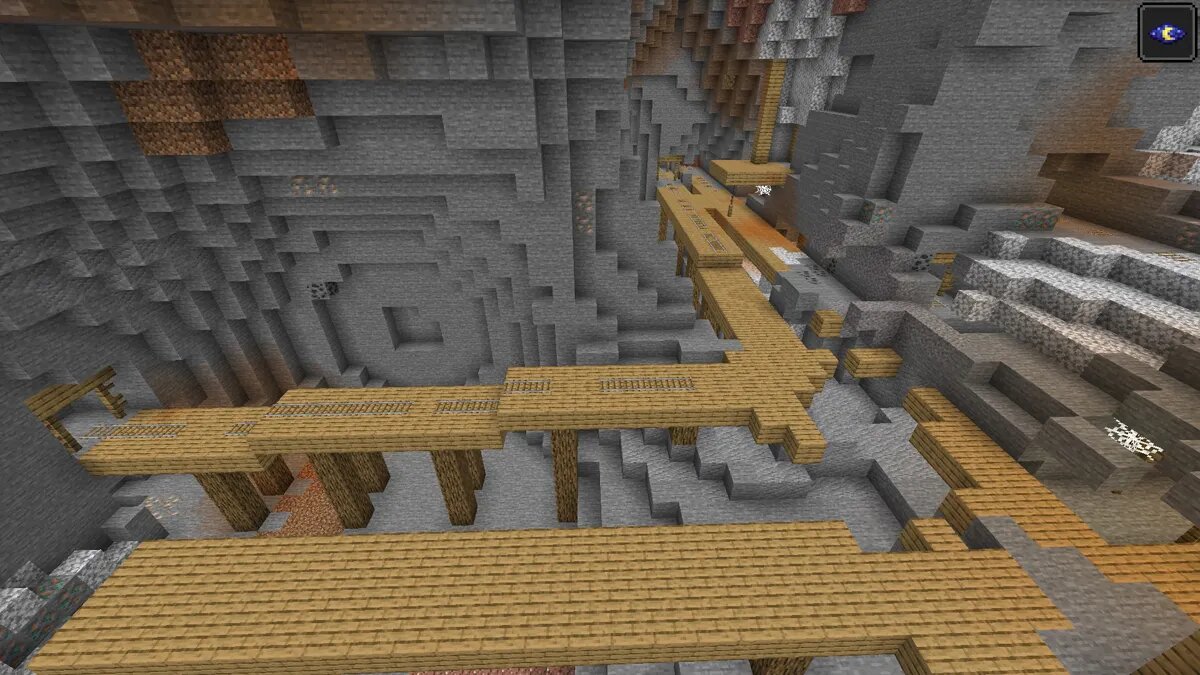 Exposed mineshaft in Minecraft