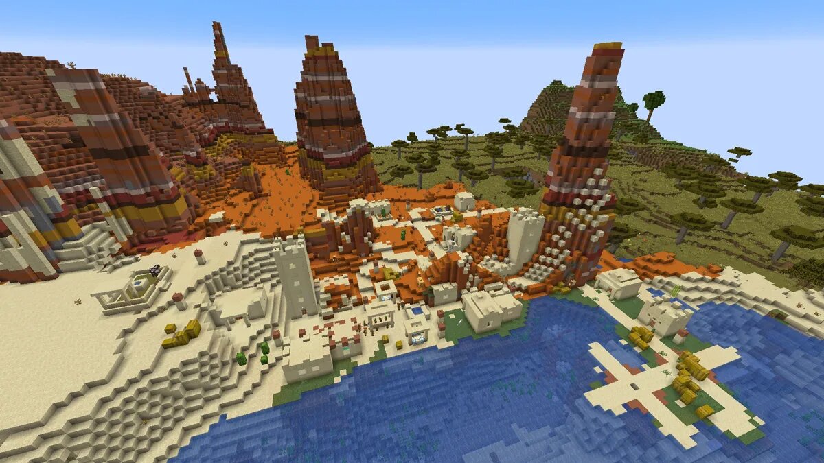 Badlands and village in Minecraft