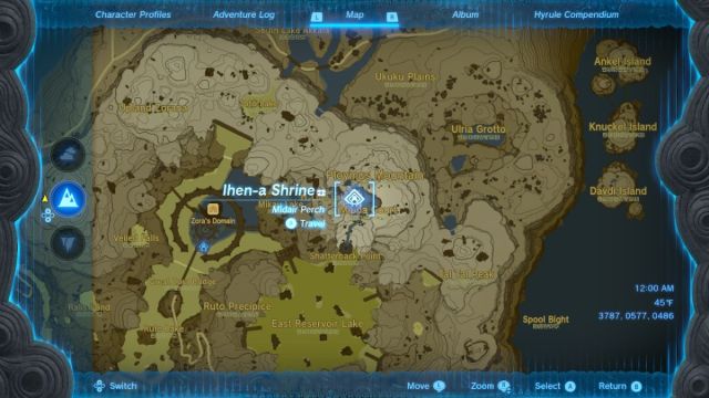 Zelda Tears of the Kingdom Ihen-a Shrine Midair Perch Puzzle map location