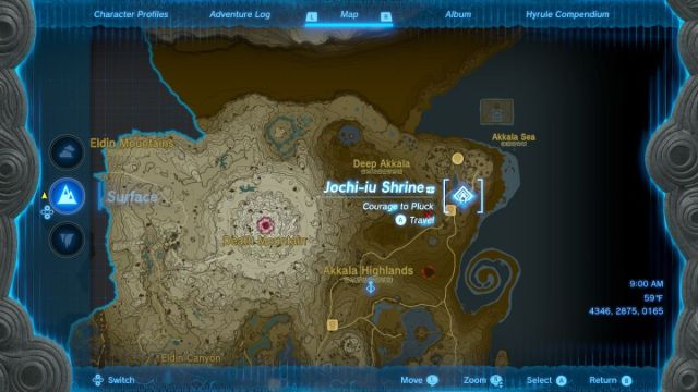 Jochi-iu Shrine Courage to Pluck Puzzle map location in Zelda Tears of the Kingdom