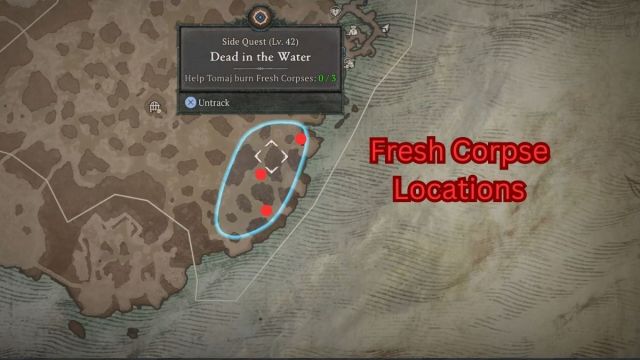 Diablo 4 Dead in the Water Fresh Corpse map locations