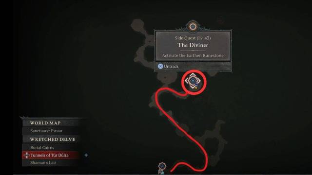 How to Complete The Diviner Quest in Diablo 4 Earthen runestone location on map