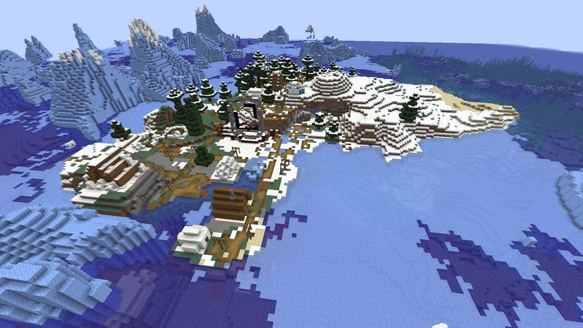 Freigelegtes zerstörtes Portal und Dorf in Minecraft