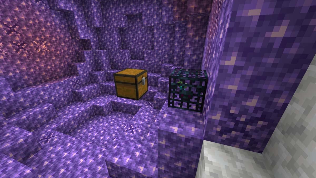 Treasure chest inside amethyst geode in Minecraft