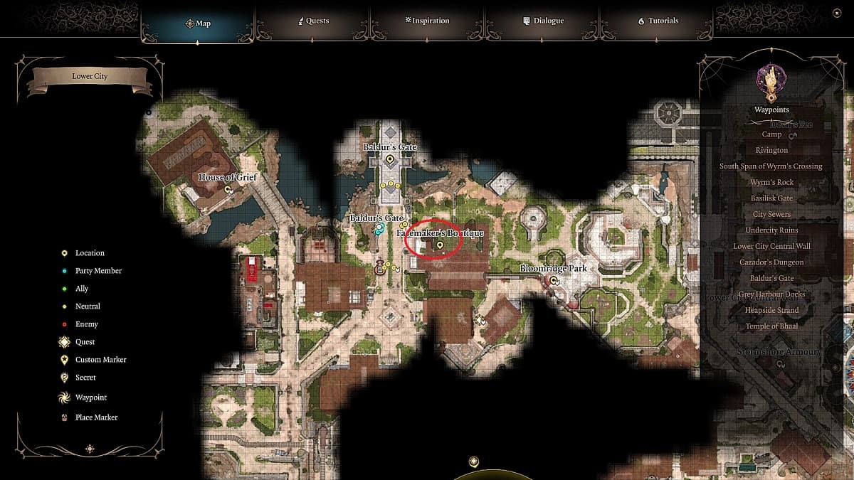 Baldur s Gate 3 Location of Facemaker s Boutique Clothing Store