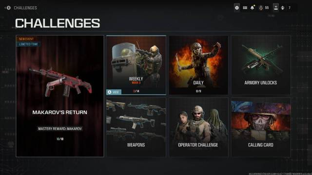 Call of duty Modern Warfare 3 Challenges menu within the game.
