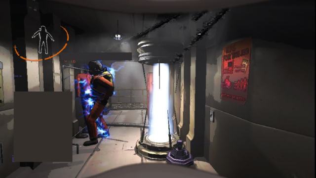 A player coming out of the Teleporter.