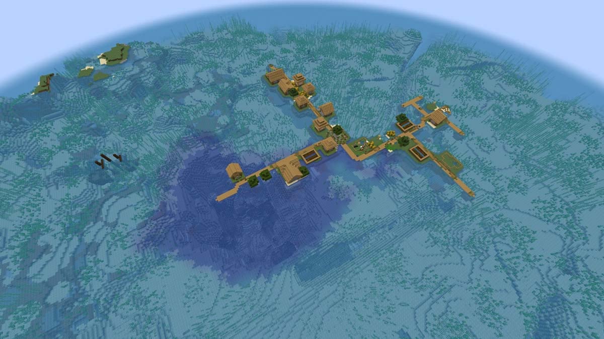Tiny survival island village in Minecraft