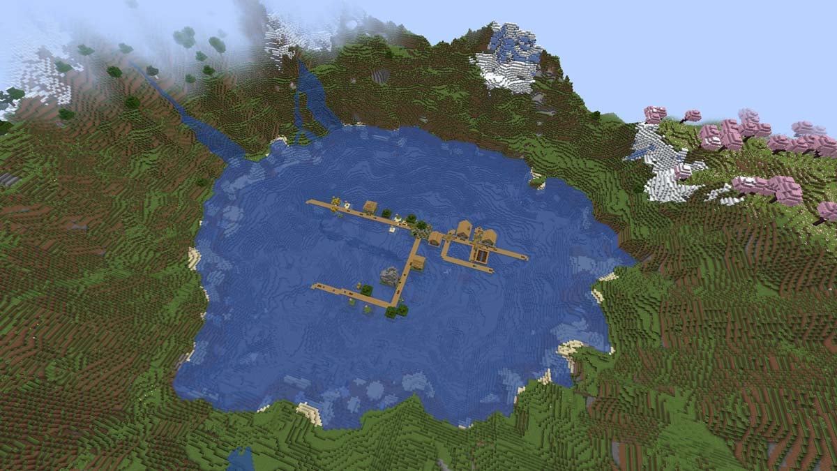 Tiny lake village in Minecraft