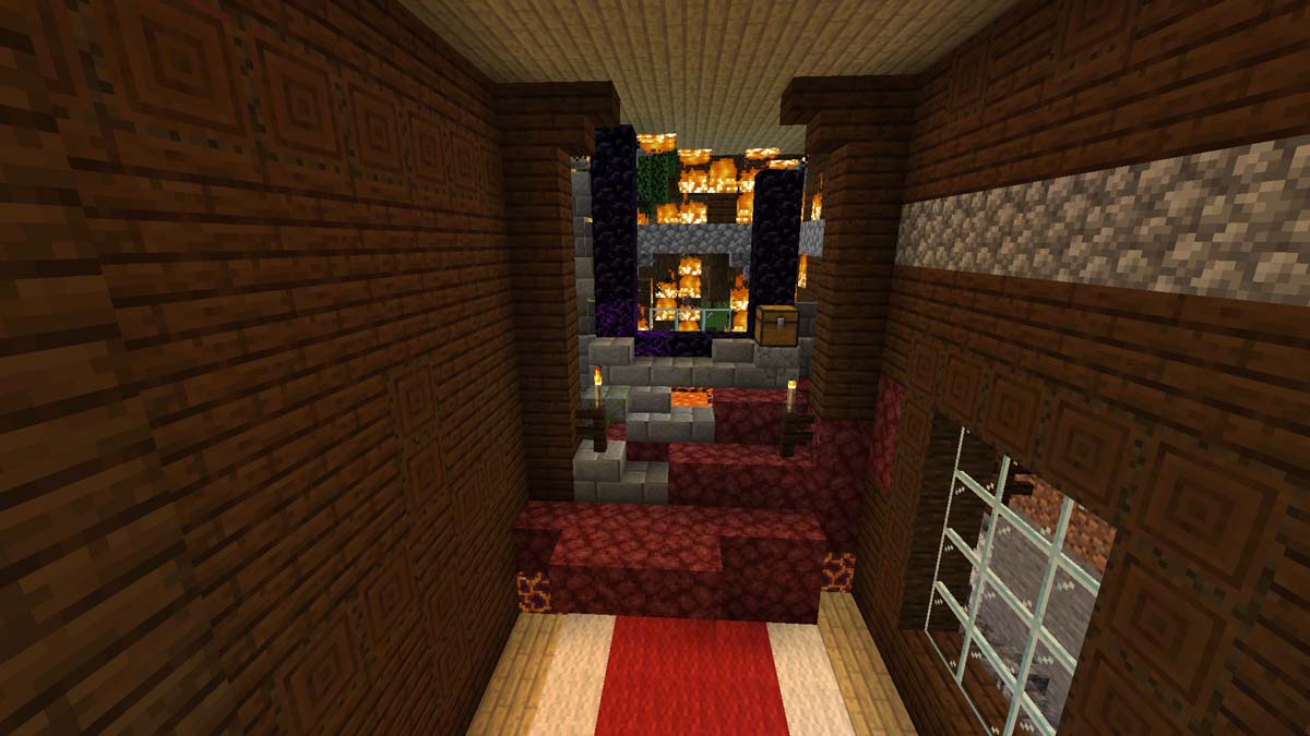 Ruined portal inside woodland mansion in Minecraft