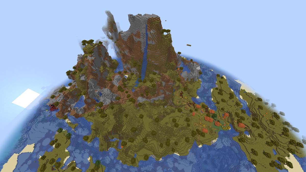 Windswept hills and village in Minecraft