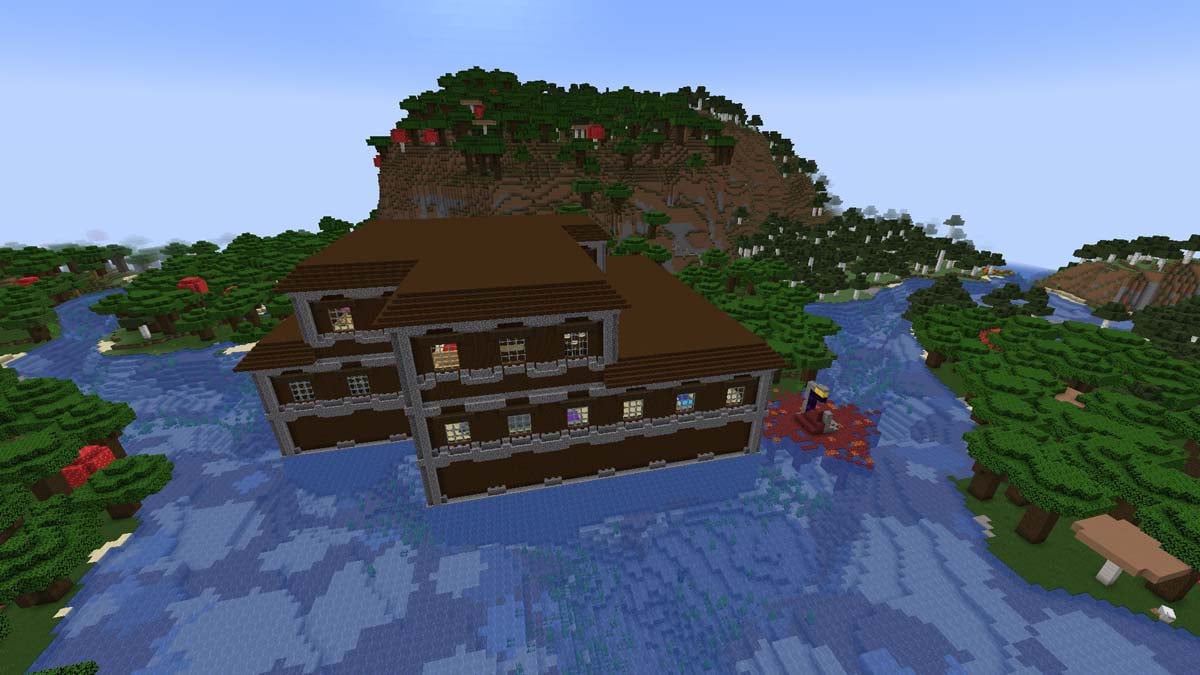 Woodland mansion on the river in Minecraft