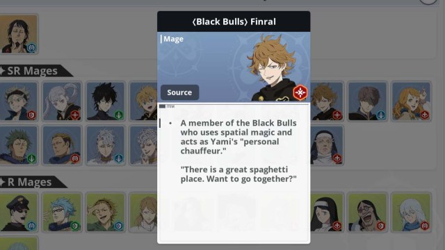 Finral character card in Black Clover M