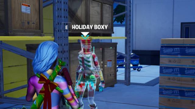 Fornite character with holiday boxy npc.