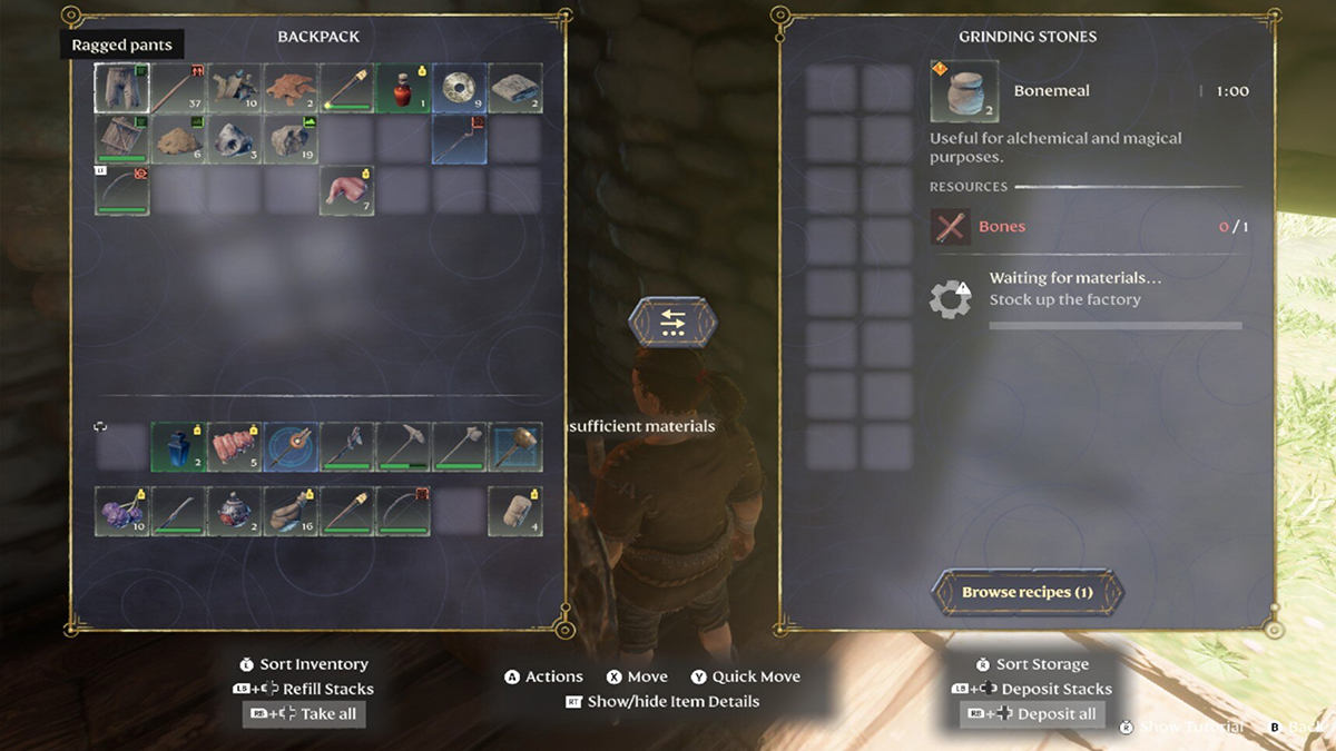 Grinder crafting menu in Enshrouded