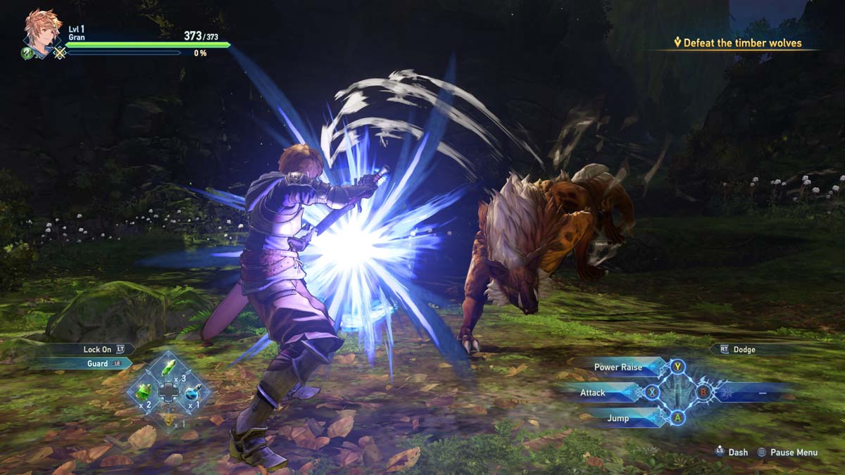Granblue Fantasy: Relink character fighting a Timber Wolf