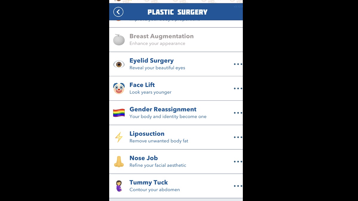 BitLife Plastic Surgery Procedure list