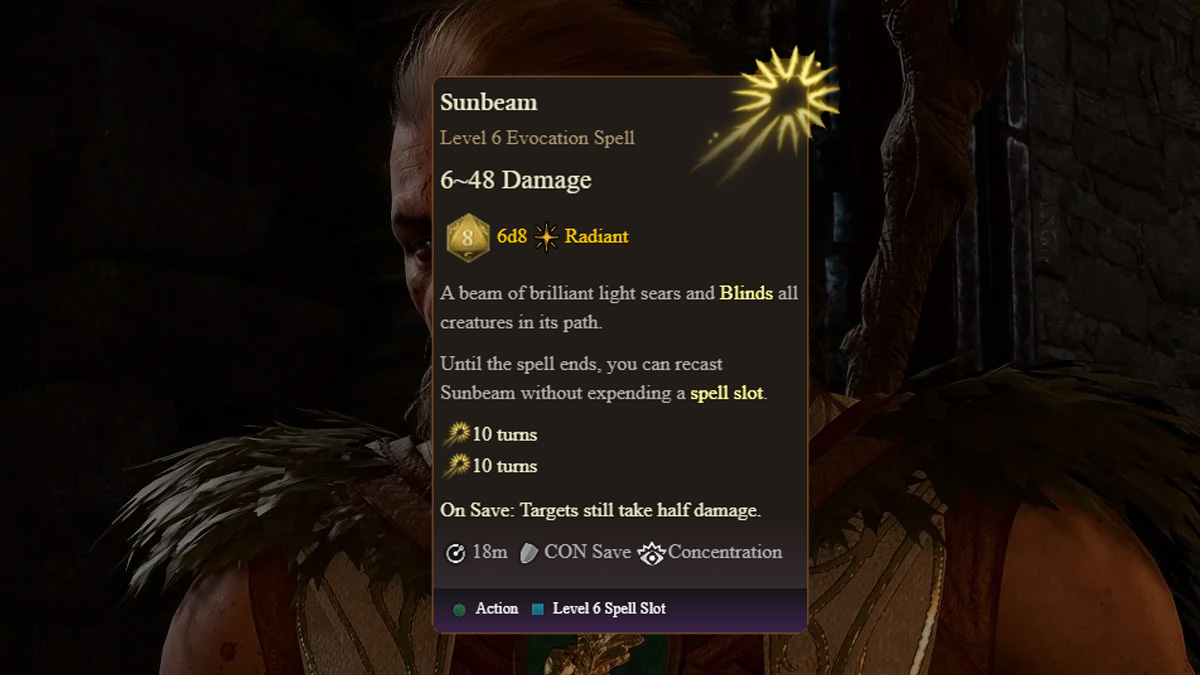 baldurs gate 3 sunbeam spell description