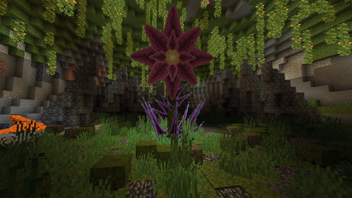 A huge flower boss underground in the Bosses of Mass Destruction Minecraft mod.