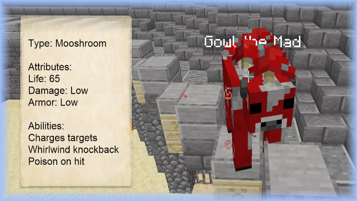 A breakdown of a Mooshroom boss from the Brutal Bosses Minecraft mod.