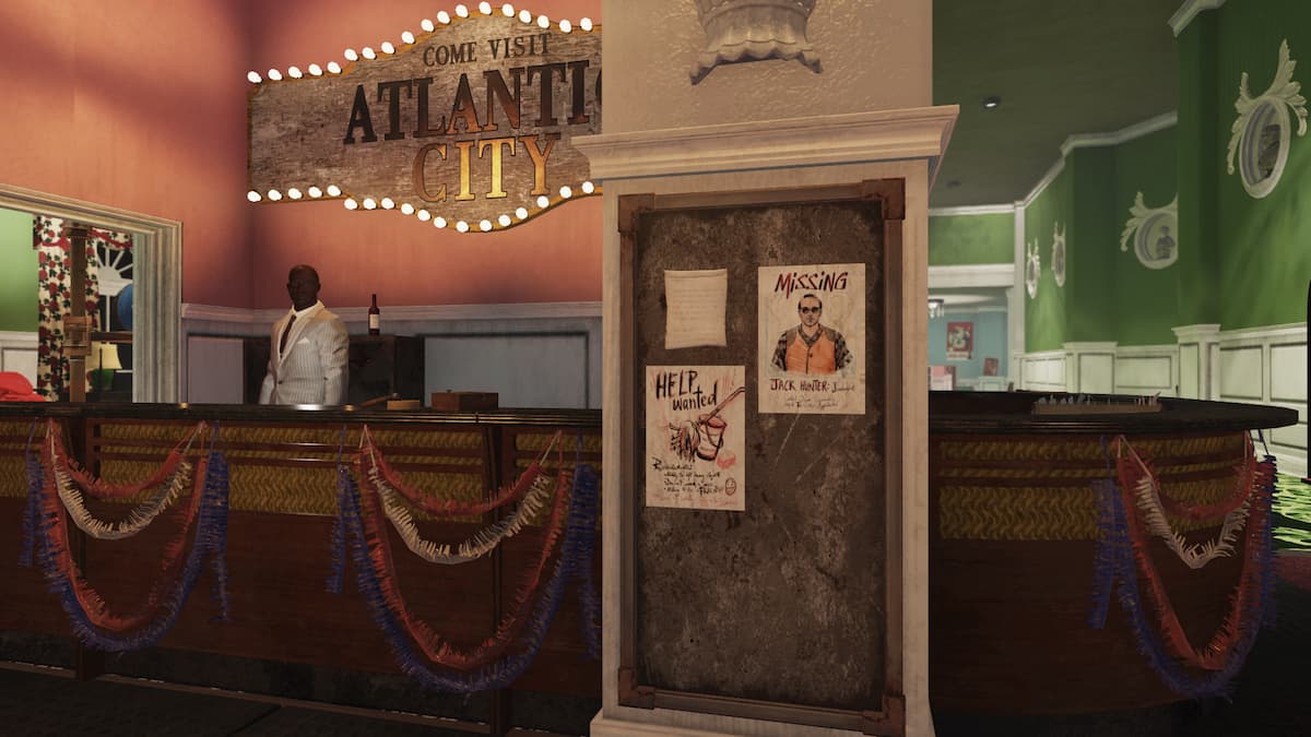 Whitespring Resort Atlantic City travel booth with help wanted bulletin board.