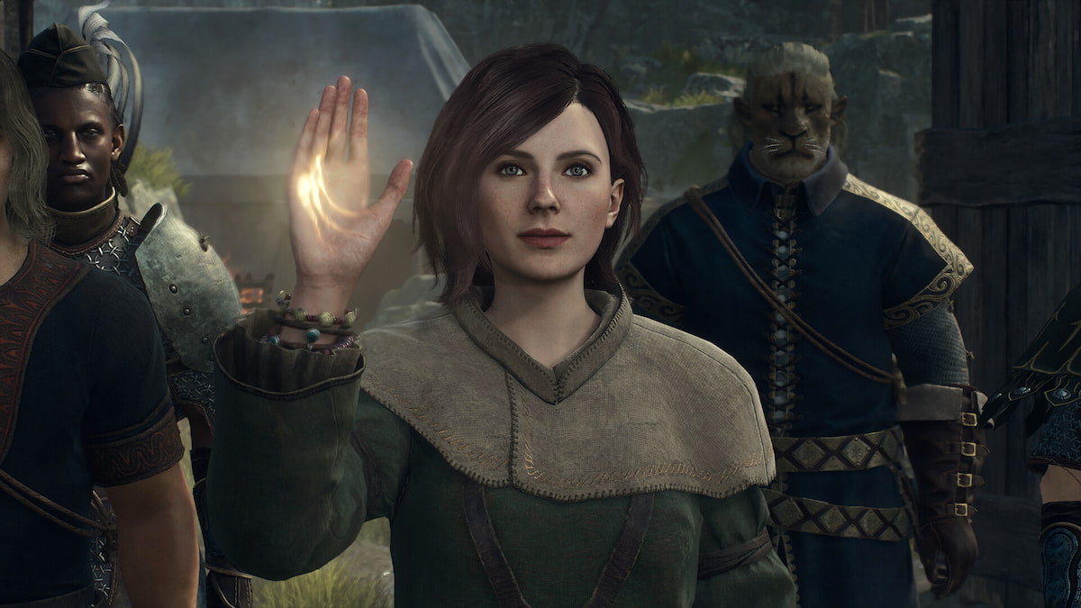 three npcs in dragons dogma waving at the player