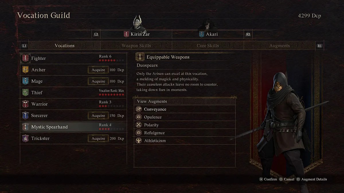 mystic spearhand vocation menu in dragons dogma 2