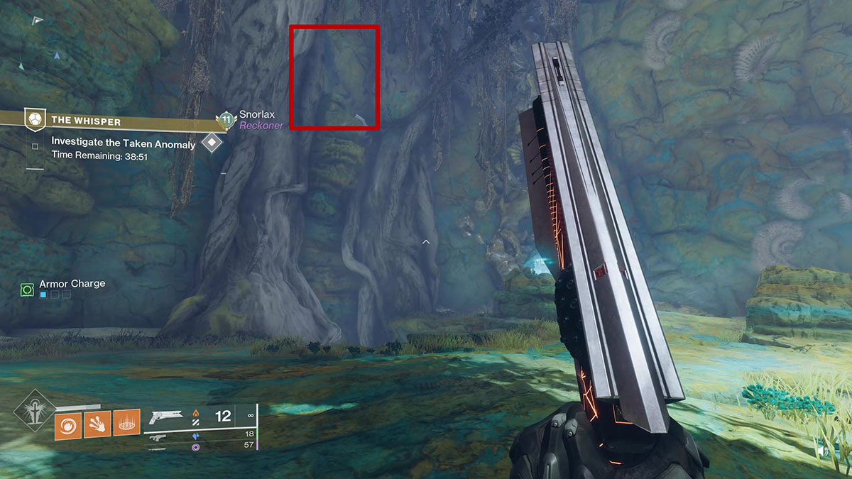 The hole in the wall leading into The Whisper Exotic mission in Destiny 2