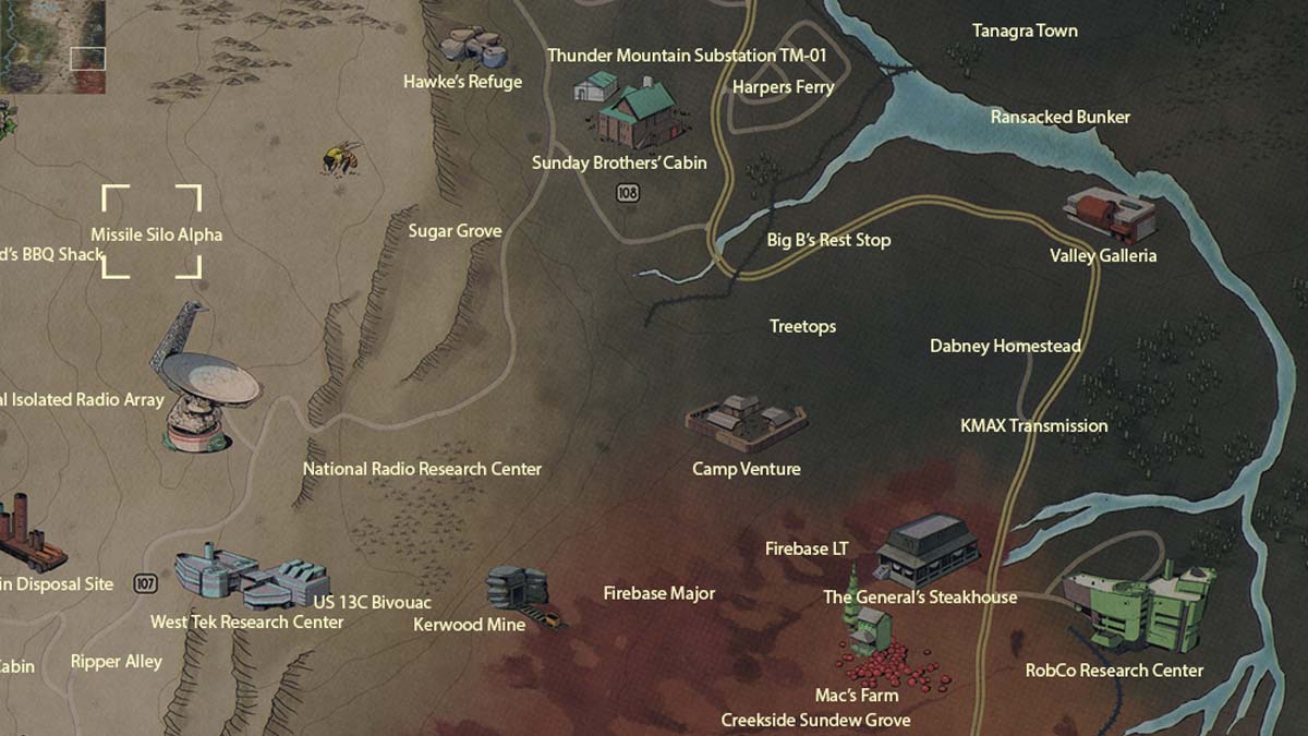 Standort der Site Alpha-Karte in Fallout 76