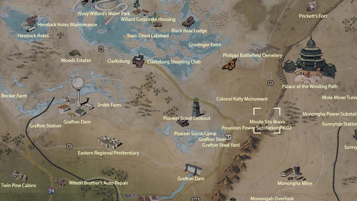 Standort der Site Bravo-Karte in Fallout 76