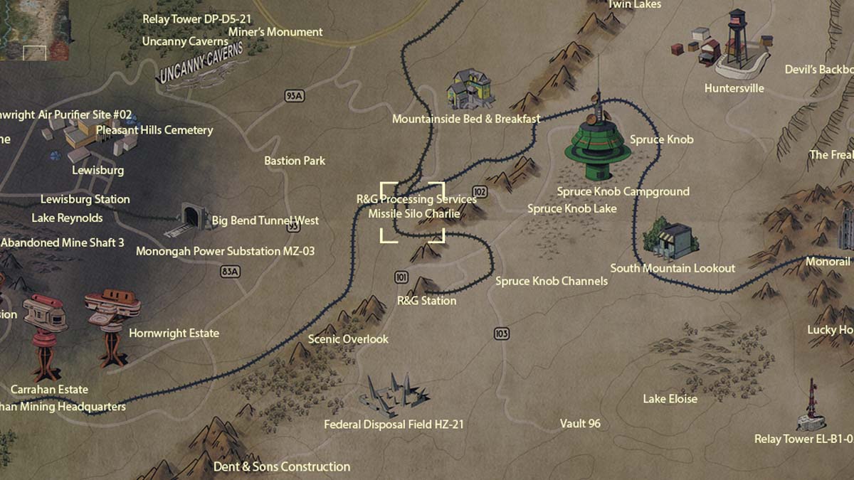 Standort der Site Charlie-Karte in Fallout 76