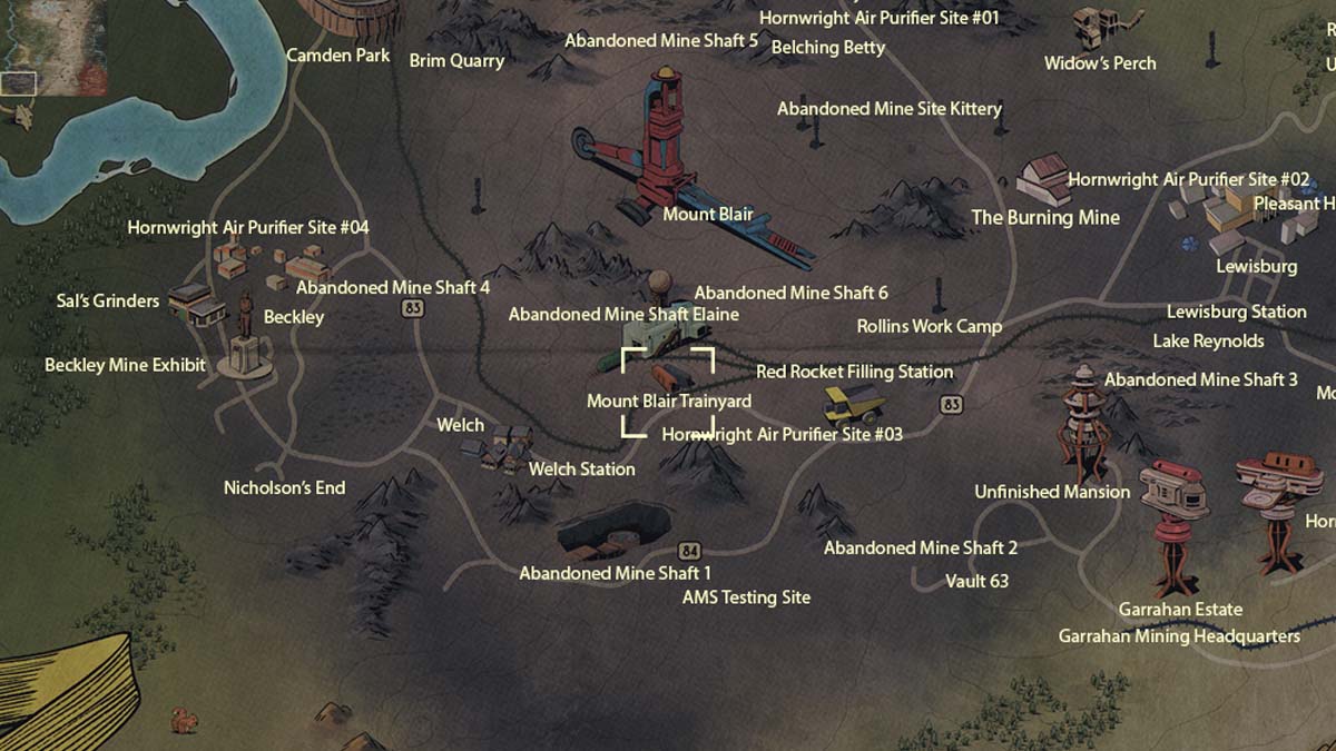 Standort der Mount Blair Trainyard-Karte in Fallout 76
