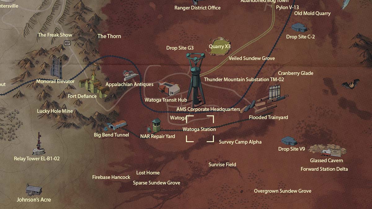 Lage der Watoga-Station auf der Karte in Fallout 76