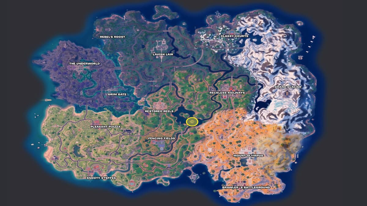 Karte von Fortnite Kapitel 5 Staffel 2 mit eingekreister grasbewachsener Insel