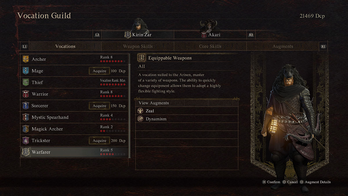 warfarer vocation menu in dragon's dogma 2