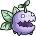 Purple plant creature with leaves and open mouth