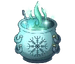 Cauldron with snowflake on the front and blue steam rising