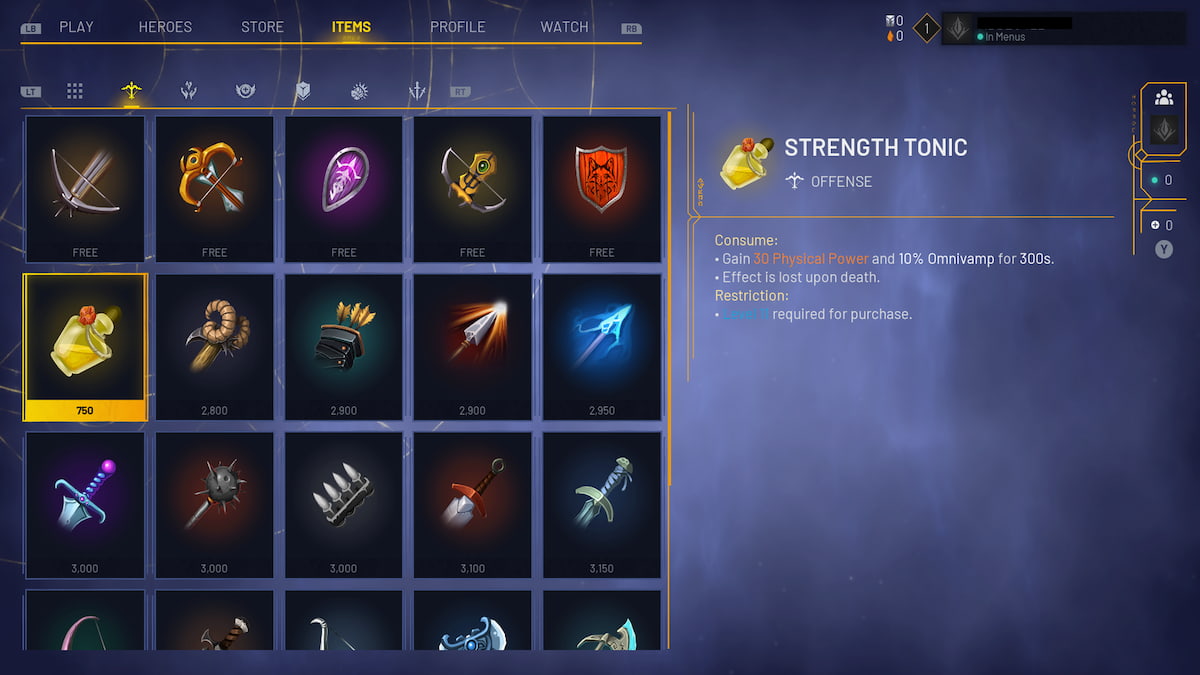 Stength Tonic item details page with Omnivamp effect shown in the stats on the right