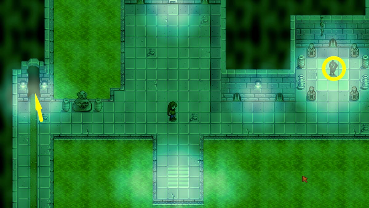 Sewers entrance, Krobus on the right side and doorway to Bug Sewers on the left