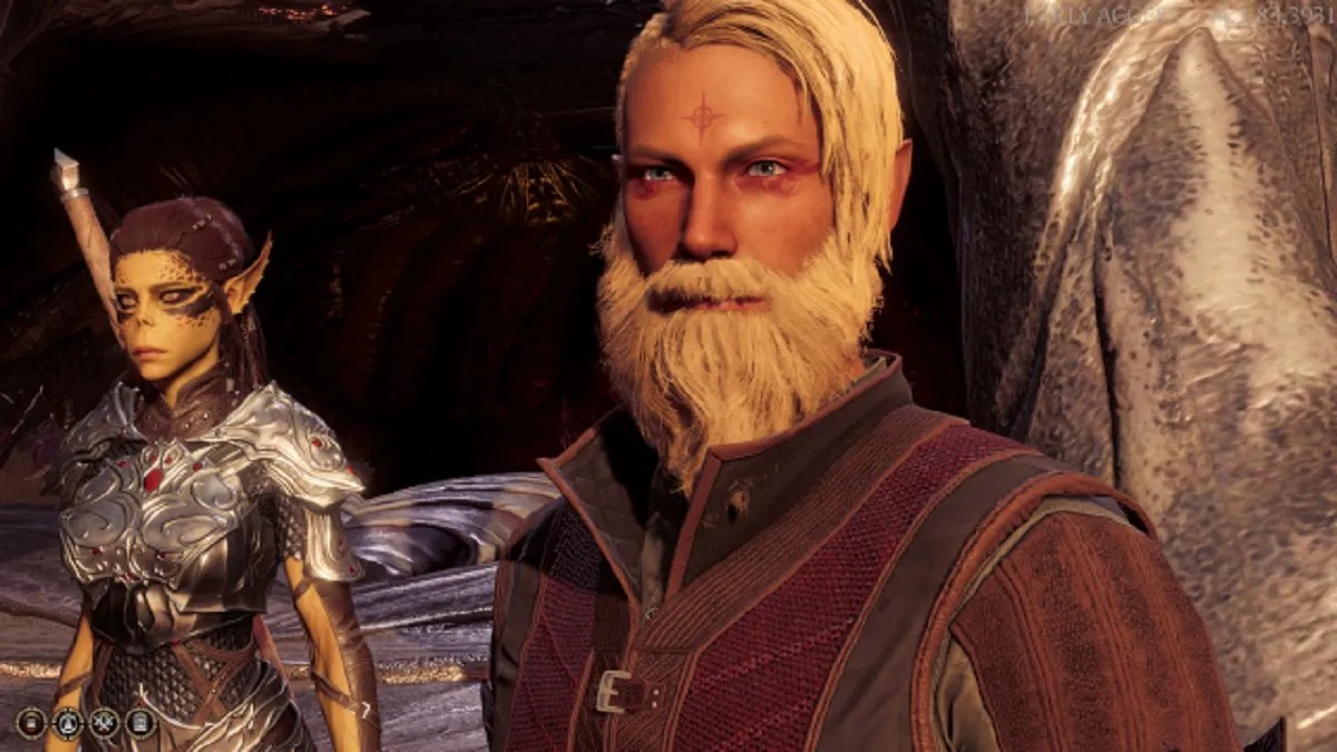 white haired human warlock in bg3 with a beard