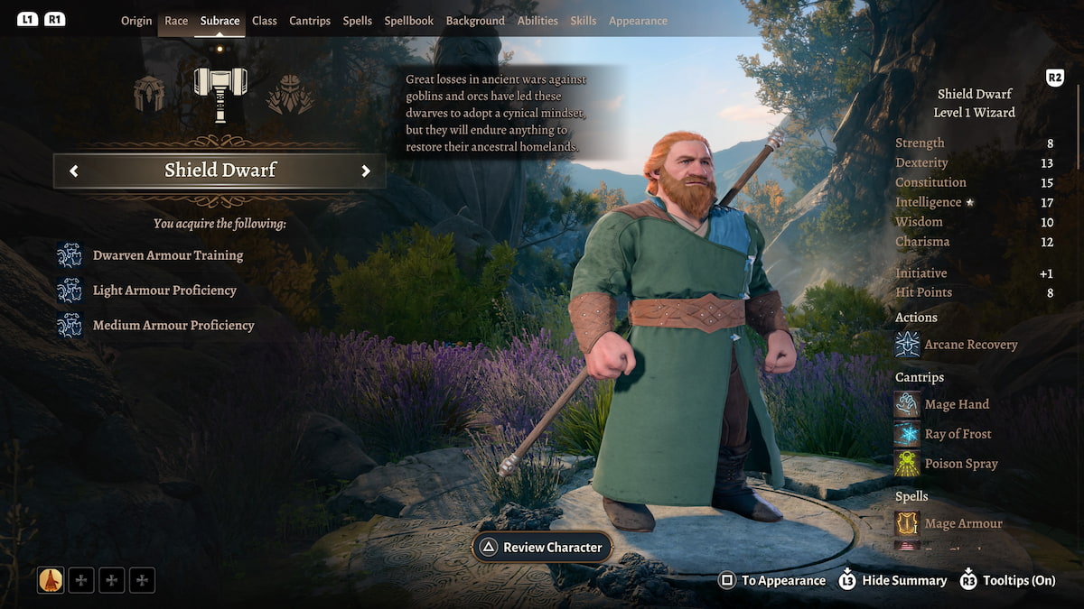 dwarf wizard in baldur's gate 3 character creation