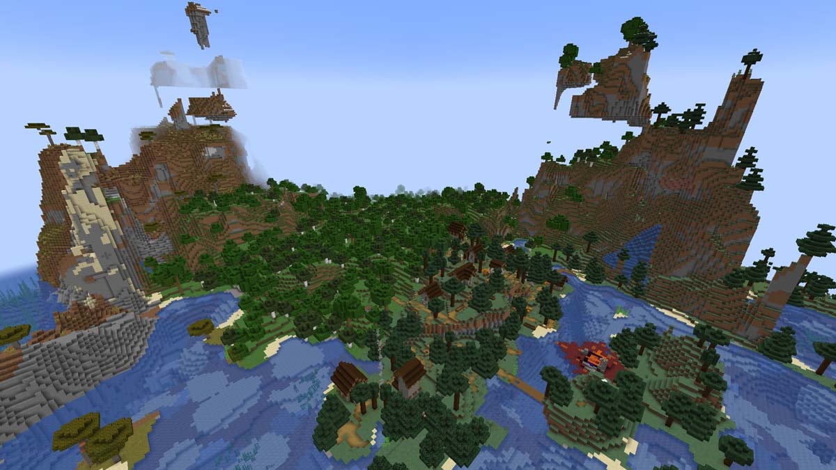 Floating island village in Minecraft